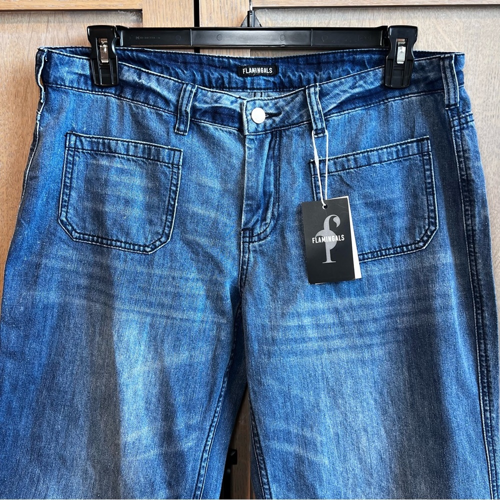 High Rise Wide Leg Jeans XL Patch Pocket Stretch Denim 90s Sailor NWT - Picture 5 of 17